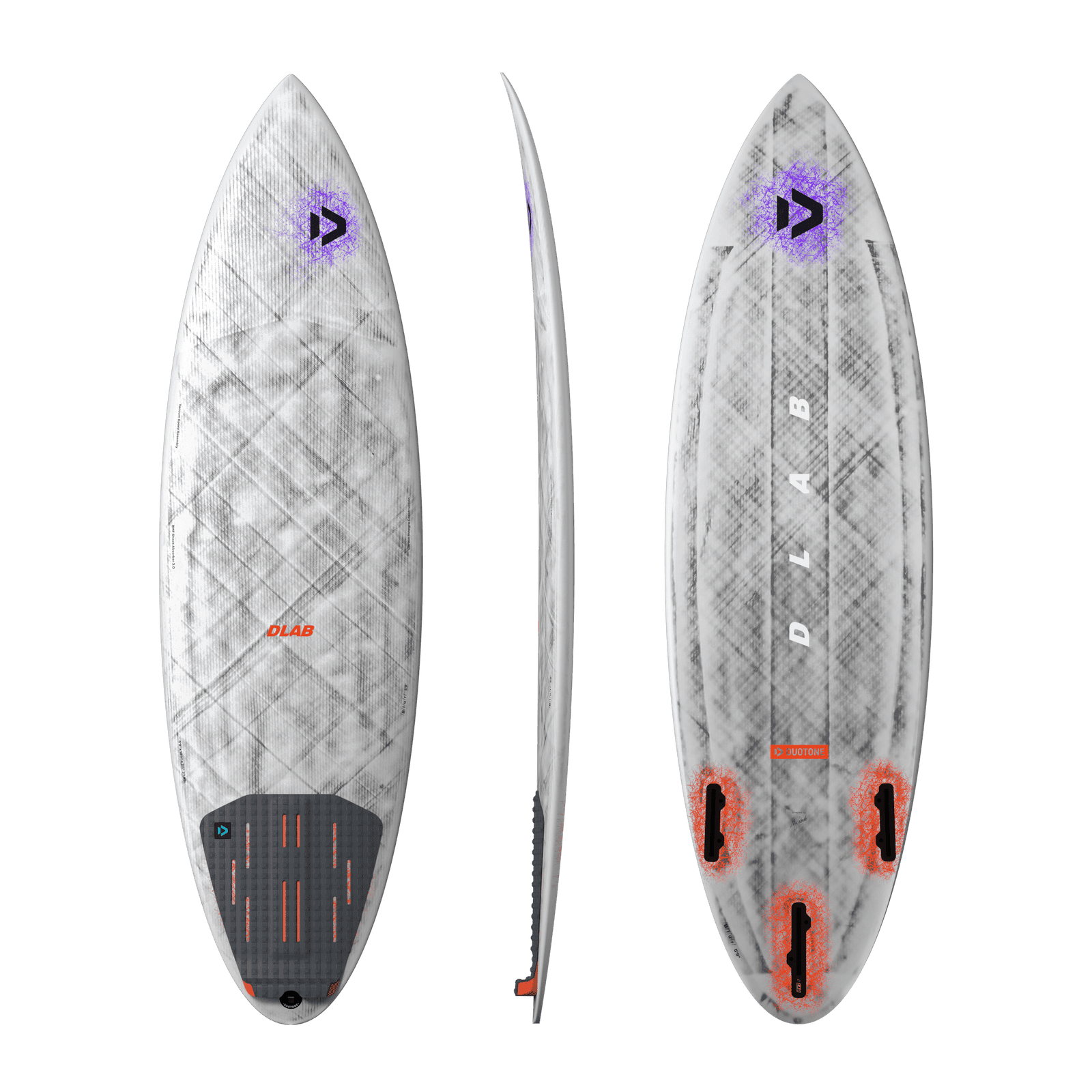 Blur D/LAB - Duotone Blur D/LAB wave kiteboard quad-fin strapless in grey, orange and purple