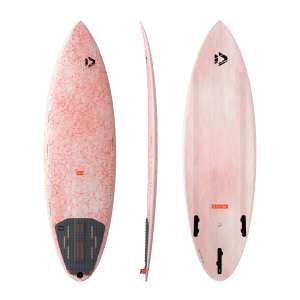 Blur SLS - Duotone Blur SLS wave kite surfboard thruster in blush pink and coral — deck, profile and bottom view