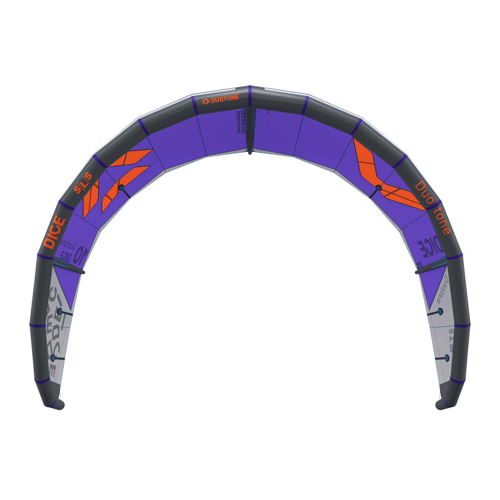 Dice SLS - Duotone Dice SLS LEI kite 10m in violet, charcoal and orange — front view
