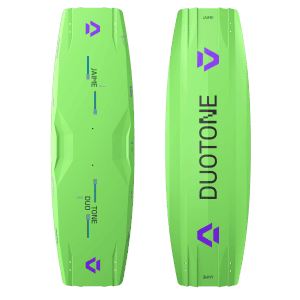Jaime Concept Blue - Duotone Jaime Concept Blue twin-tip kiteboard in lime green — deck and base view