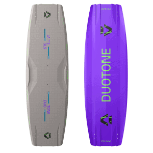Jaime SLS - Duotone Jaime SLS twin-tip kiteboard in violet and grey showing deck and base