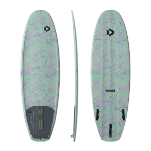 Provoke - Duotone Provoke SLS directional kiteboard 5'1'' in sage green with purple and neon green, quad fin, strapless