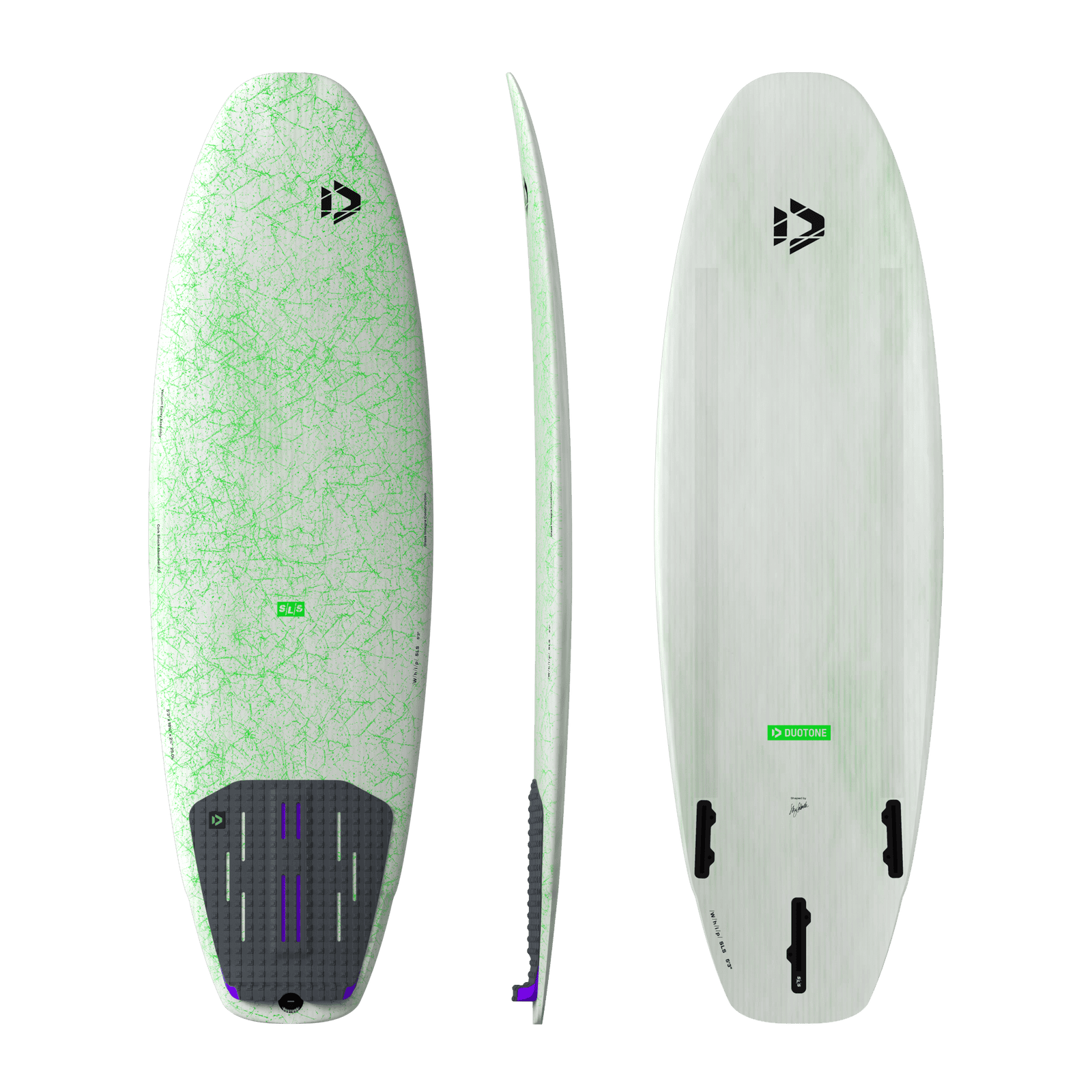 Whip SLS - Duotone Whip SLS wave kiteboard thruster strapless in white and neon green