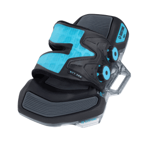 Entity 360 - Duotone NTT 360 kiteboard soft binding size L in black and cyan with 360-degree rotation base plate